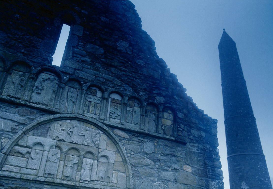 The 12thc century cathedral and 9th century round-tower at Ardmore Co. Waterford in a cold February light